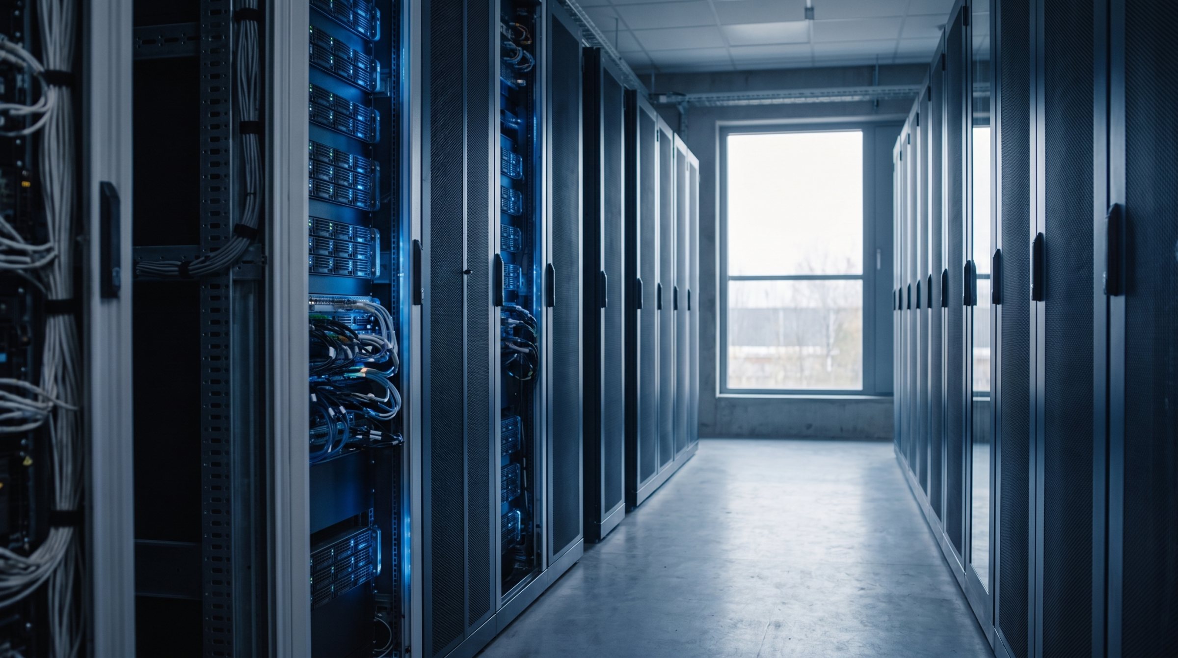 Rekke med serverskap i et datasenter